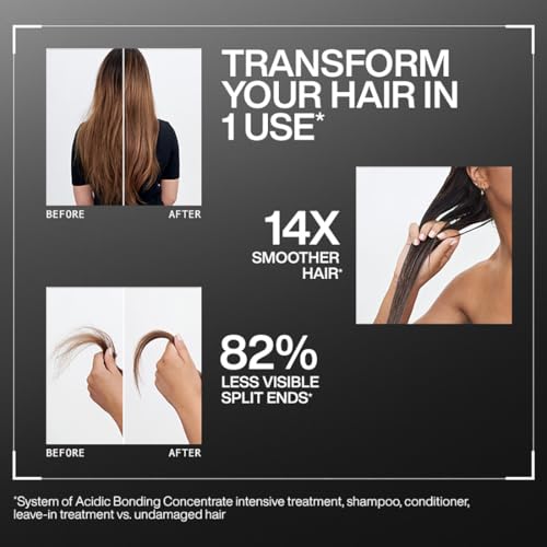 Image of Redken Acidic Bonding Concentrate Sulphate Free Shampoo, Conditioner & Leave-In Treatment Combo | With Citric Acid | Repairs Weak Hair Bonds |For Dry, Damaged, Coloured and Frizzy Hair | For Men & Women