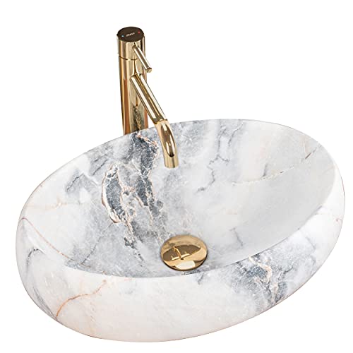 Rea LAVABO SOBRE ENCIMERA LINDA GRANITO MATE Lavabo de Baño 485 x 340 x 145 mm en Cerámica (Blanco, imitación mármol)