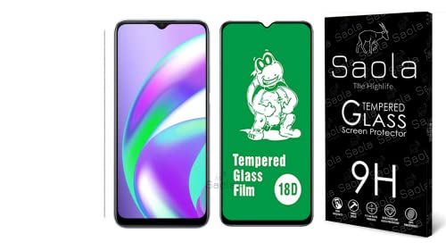 Image of Saola 18D Tempered Glass With Inbuilt Airbag Borders For Realme C12 (Pack Of 1) With Free Installation Kit. Full Screen Coverage - 6.5 Inch
