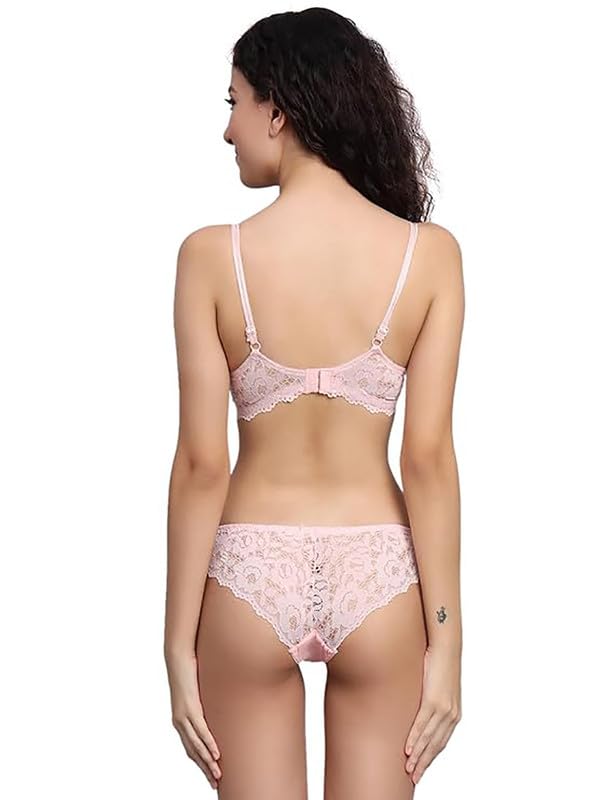 Image of Brachy Women's Net Fabric Padded Underwire Push-Up Bridal Bra Panty Set