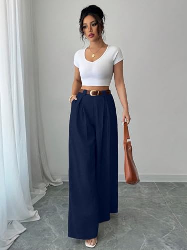 Image of Aahwan Solid High Waist Straight Korean Loose Pleated Wide Leg Trouser for Women's & Girl's