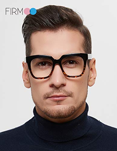 Firmoo Blue Light Blocking Glasses,Oversize Bagy Computer Eyeglasses, Classic Stylish Square Frame Eyewear For Women/Men (Pattern Frame) #TOP2