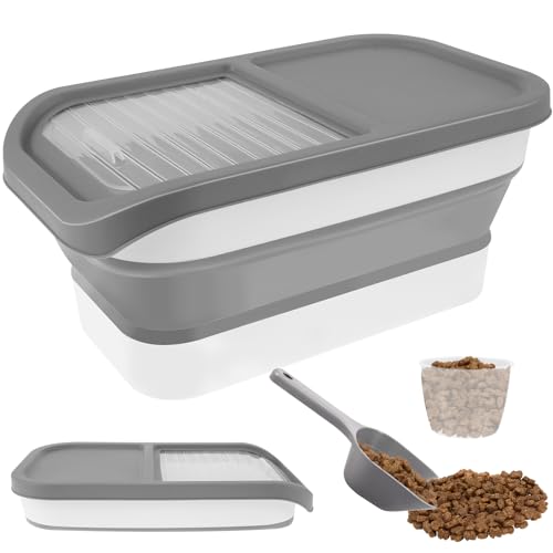 OROMYO Hundfoderförvaring 5 kg vikbar foderförvaring för hundar 43 x 25 x 20 cm multifunktionell rishink med mätkopp och spade, kattmat, förvaringslåda för husdjur, ris, müsli