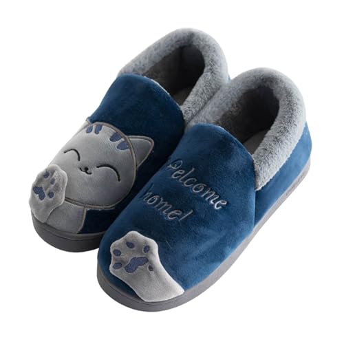 Ladies Cute Cat Animal Plush Slip On Full Slippers Winter Warm Bedroom Cozy Shoes Non-Slip House Slippers for Women Men Cartoon Home Soft Comfortable Fuzzy Slipper Indoor Outdoor Shoes