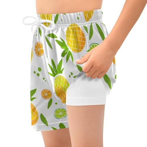 Boy Swim Trunks with Compression Liner Pineapples Boys Swim Shorts Quick Dry Beach Shorts2
