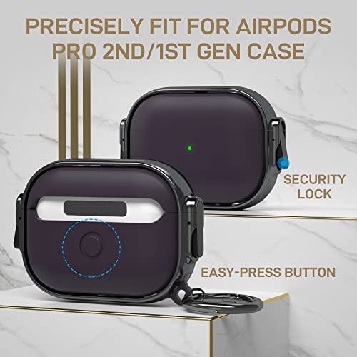 Image of Maxjoy for AirPods Pro 2nd /1st Generation Case with Lock, Cute AirPods Pro 2 Case Lock Protective Hard AirPod Pro Cover for Women Men with Keychain for Airpod Pro (2023 /2022 /2019), Purple /Grey