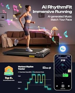 UREVO Tapis de marche sous bureau 2 en 1 - Vitesse de 4 MPH, moteur silencieux de 2,5 CV et 40 dB (pour appartement), ceinture antidérapante à 5 couches, application intelligente (musique/concours