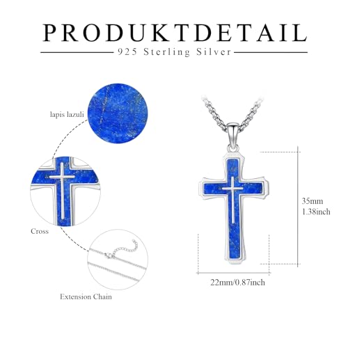 Cross Necklace for Men 925 Sterling Silver Abalone Shell/Opal/Malachite/Turquoise/Lapis Lazuli/Obsidian/Tiger Eye Stone/Red Coral/Black Tourmaline/Celtic/Ankh Cross Pendant Religious Jewelry Gift3