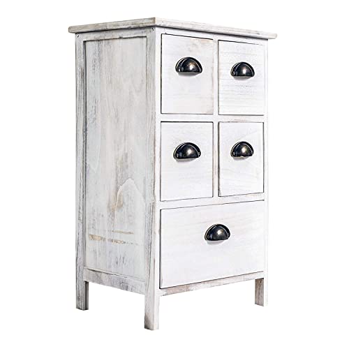 Rebecca Mobili Caisson de Rangement 5 Tiroirs, Commode Blanc, pour Chambre a Coucher Salle de Bain, Bois de Paulownia - Dimensions: 66 x 40 x 30 cm (HxLxL) - Art. RE4106