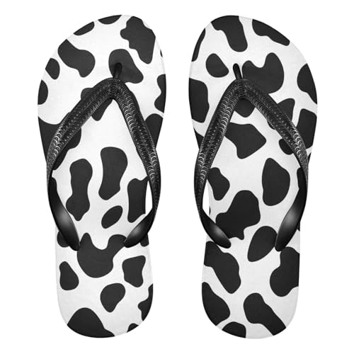 CEBUGI Unisex Flip Flop -Flat Sandal -NonSlip Couple Slippers -Natural Rubber Foam Soles Ultimate Comfort and Durability for Indoor Outdoor|Black White Cow Print