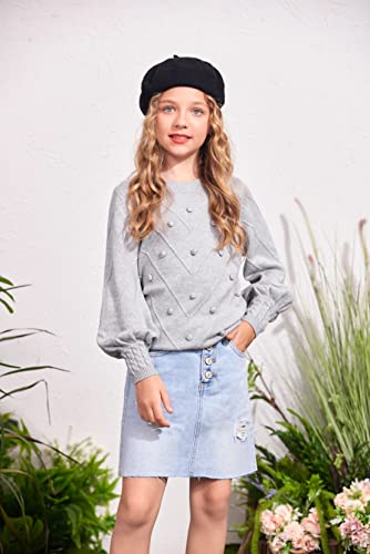 Image of Arshiner Kid Girls Crew Neck Lantern Sleeve Sweater Cute Jumper Top Pullover Outwear 5-13 Years