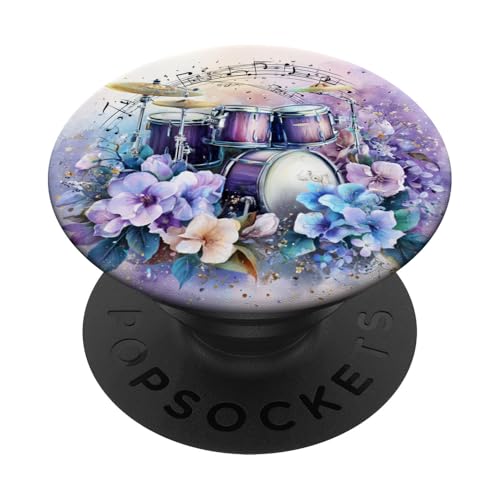Watercolor Drum Kit with Colorful Flowers PopSockets Adhesive PopGrip