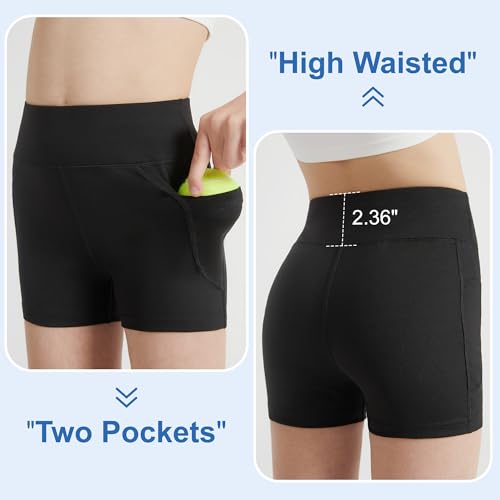 DIPUG Pacote com 3 shorts de vôlei para meninas, com bolsos, cintura alta, para dança, ioga, torcida