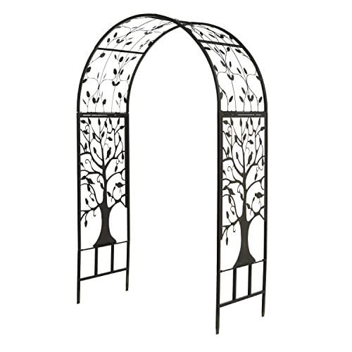Plow & Hearth Arch Metal Outdoor Garden Arbor | Tree of Life | 83 Inches Tall | Black | Steel Trellis Lattice for Plants & Heavy Vines | Wedding | Outdoor Patio Décor