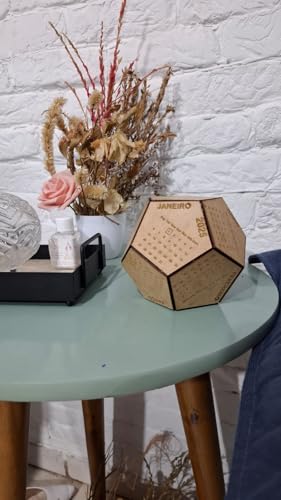 Calendário de Mesa Hexagonal em MDF, 12 Meses, Geométrico, 2025