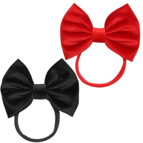 Image of 2Pcs Velvet Baby Bow Headbands, Christmas Velvet Ribbon Bows Headbands Elastic Nylon Tied Bows Soft Hairband Bow Hairbands for Women Girls Baby Kids Teens Gift (Red, Black)