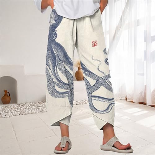 Boho Summer Pants for Women 2025 Beach Vacation Cotton Linen High Waist Wide Leg Palazzo Trousers with Pockets3