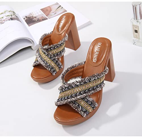 Chaussures talons hauts confortables à bout carré tressé dames