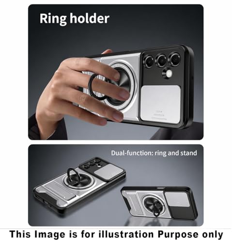 Image of Back Cover for Motorola Moto G85 5G | Armor Camera Slider 360 Degree Rotating Finger Ring Holder Case with Bracket Stand Back Case Cover (Silver)