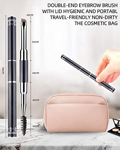 Duo Eyebrow Brush - 1Pcs Pro Premium Quality Double Ended Eyebrow Brush & Spoolie, Angled Brow Brush With Lid For Precision Application & Blending Of Eye Brow Powders, Waxes & Gels - Pink #TOP4