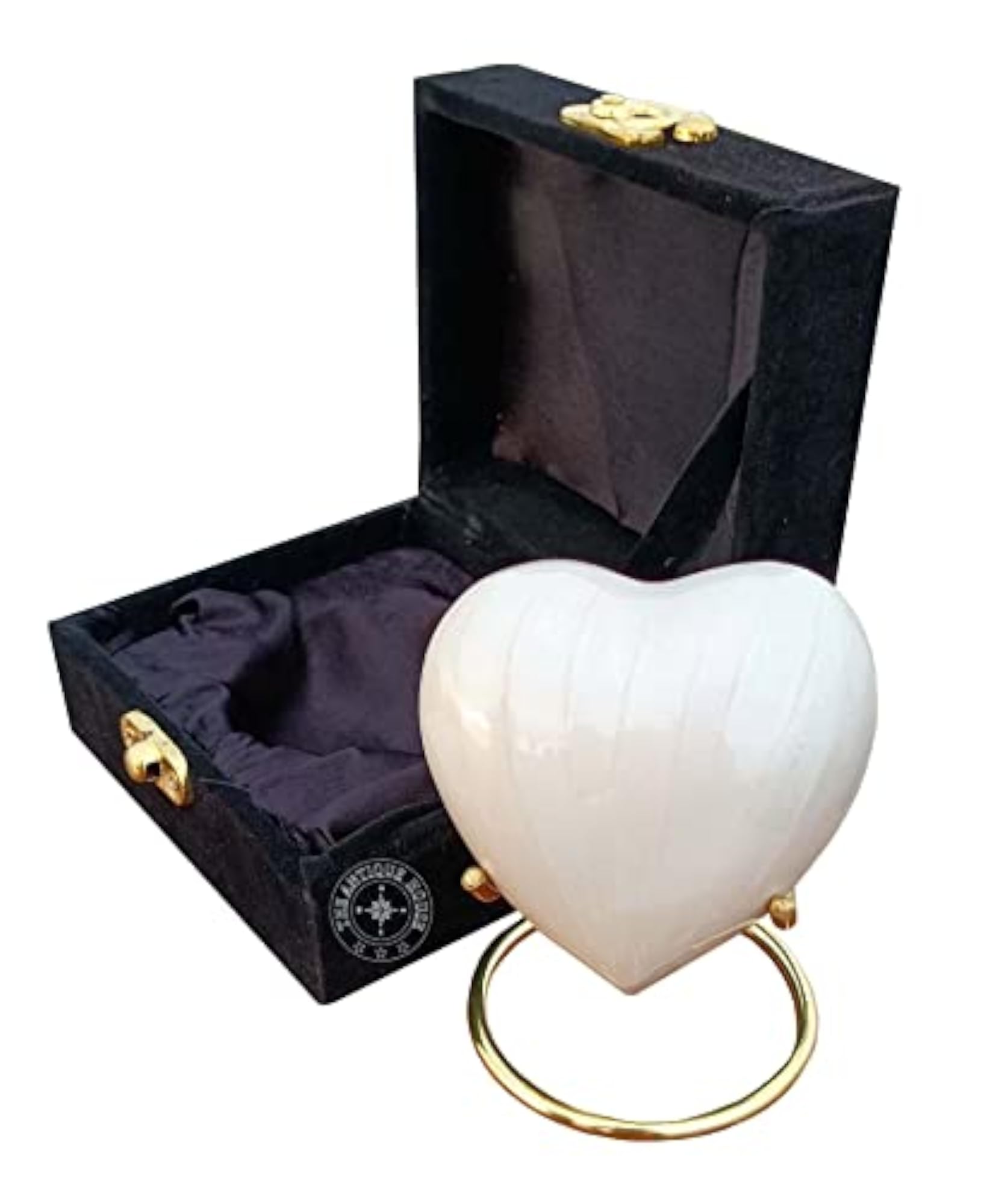 White Cremation Urn for Ashes, Mini Heart Urn with Black Box