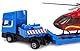 Toyland® Scania Pritschenschlepper mit Hubschrauber - Maßstab 1:48 - Freilauf - Transportspielzeugspielzeug - Fahrzeugsammelobjekte - Jungenspielzeug (Blauer LKW/roter Hubschrauber)