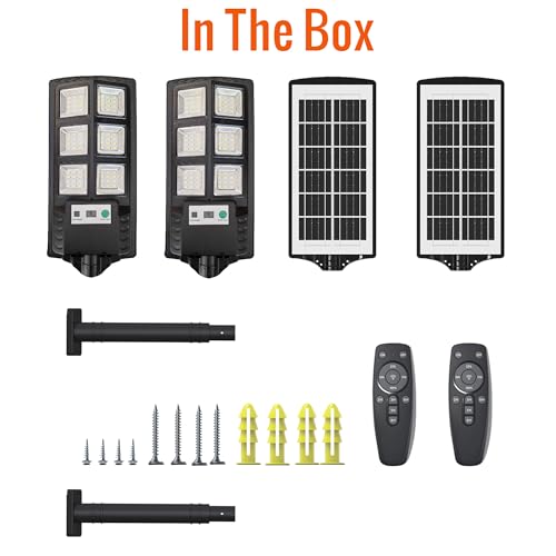 Image of Solar Street Lights - 6000K LED, 2 Pack, Black, Outdoor, Motion Sensor, Waterproof, Remote Control