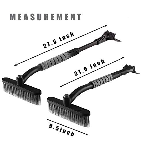Rest-Eazzzy Snow Brush Removal Extendable for Car Windshield, 2 in 1 Ice Scraper with Foam Grip and Rotating Brush Head, Heavy Duty ABS (Grey)