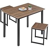HOMOOI Juego Mesa de Comedor con 2 Taburetes Conjunto de Salón con 2 Sillas Madera para Cocina Casa Sala de Estar para 2 Personas Marrón Industrial HDT109002WR