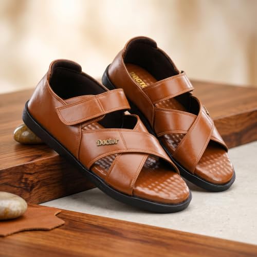Image of DOCTOR EXTRA SOFT Orthopedic Diabetic Comfortable Dr Sole Footwear Daily Use Casual Wear Stylish Black Cushioned Adjustable Strap Sandals for Men's-Gents & Boy's L-12