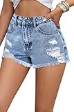 Remidoo Women's Ripped Jean Shorts Distressed Denim Shorts Summer Shorts Blue Small