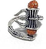 Designer Silver Oxidized Mahakal/Mahadev/Shankara/OM/Shiva Trishul Rudraksha Damroo Kada/Cuff/Bracelet Bangle for Men and Women(Silver), White