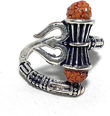 Designer Silver Oxidized Mahakal/Mahadev/Shankara/OM/Shiva Trishul Rudraksha Damroo Kada/Cuff/Bracelet Bangle for Men and Women(Silver), White
