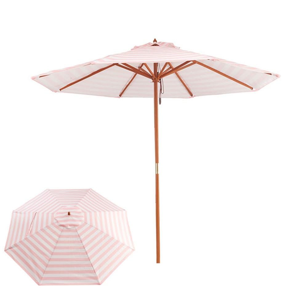 Duży Parasol Przeciwsłoneczny 9 Stóp, Różowy, Okrągły Stół Ogrodowy, Drewniany Parasol Z 8 Żebrami, Parasol Sun Shane Na Taras, Basen I Podwórko