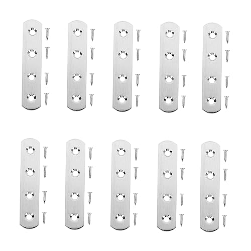 NAMOARLY 10 Sets Heavy Duty Mending Plates Flat Straight Bracket Repair Fixing Bracket for Furniture Connection Includes 40 Screws for Easy Installation