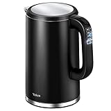 Bouilloire électrique Veken, chaudière à eau à contrôle de température de 1,7 L, bouilloire à thé en acier inoxydable à double paroi Cool Touch avec arrêt automatique et protection contre l'ébullition à sec