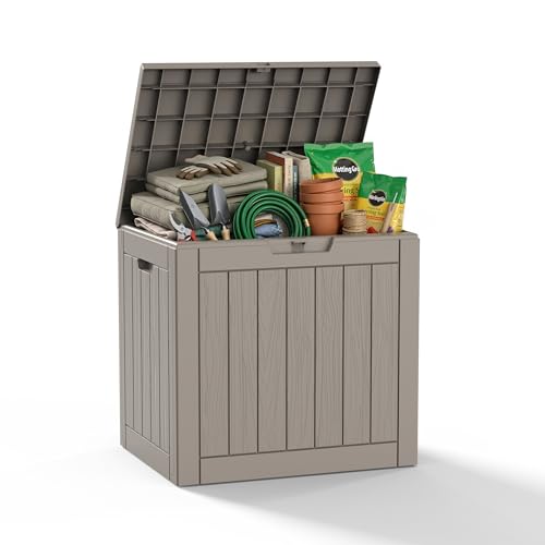 Vixzen 35 Gallon Deck Boxes Outdoor Waterproof, Lockable Resin Storage Box with lid for Furniture Cushions, Weatherproof Containers Outside Storage Boxes for Garden Patio Pool Tools(Black, 35 Gallon)