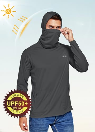 WILLIT Men's Sun Protection Hoodie UPF 50+ Fishing Hiking Shirt Long Sleeve SPF UV Shirt Rash Guard Lightweight Deep Gray XL