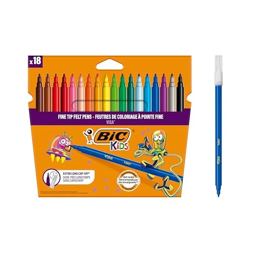 BIC Kids Visa Feutres de Coloriage à Pointe Fine - Couleurs Assorties, Etui Carton de 18