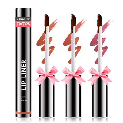 OETUIOW Lip Stain Peel Off, Lip Liner Moisturizing Long-Lasting & Waterproof, Transfer Proof & Plumping, Non-Stick Cup,3PCS Nude&Rose&Mauve