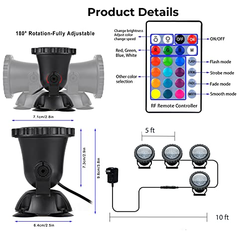 Pond Lights, Colored Led Fountain Lights Underwater Outdoor Landscape Spot Light Rgb Color Changing Ip68 Waterproof Spotlight Submersible Lighting Dimmable For Garden Yard Lawn Tree Flag (4 Lights) #TOP3