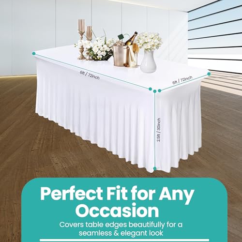 Nappe rectangulaire style jupe en spandex blanche housse table élastique 72" - 3