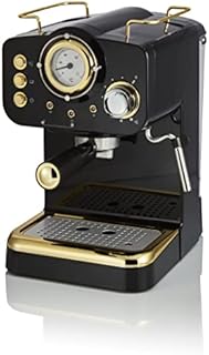 Swan Products Limited Gatsby Pump Espresso Coffee Machine, Black, With 1.2 Litre Water Tank, Steam Wand, Removable Drip Tray, Sleek Design, 20s Style, SK22112BLKN