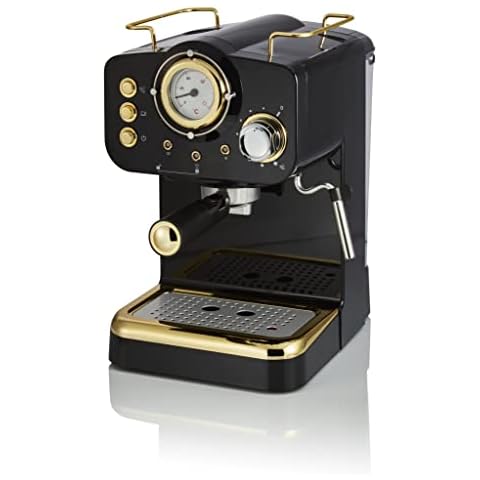 Swan Products Limited Gatsby Pump Espresso Coffee Machine, Black, With 1.2 Litre Water Tank, Steam Wand, Removable Drip Tray, Sleek Design, 20’s Style, SK22112BLKN Cover