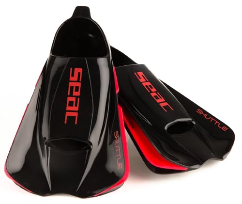 Seac Shuttle Pinne Corte Da Nuoto 100% Silicone Per Allenamenti Cardio E Di Forza, Unisex Adulto, Nero/Rosso (Black/Red Power), 42/43 Eu - 5