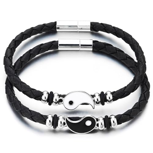COOLSTEELANDBEYOND Coppie Yin Yang Bracciali, Amanti Pelle Braccialetto, Il Suo e La Sua Spirituale Boho Gioielli, Amicizia