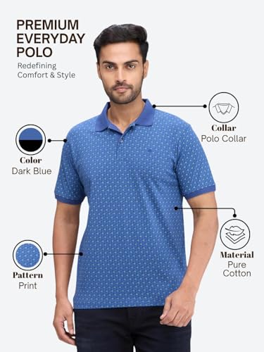 Image of Raymond Men's Pure Cotton Print Pattern Modern Fit Polo Collar Polo Neck Half Sleeve Casual T-Shirt