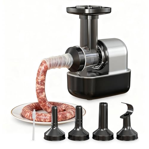 Electric Sausage Stuffer Machine, Automatic Meat Stuffer with 3 Stuffing Tubes and 1 Meatball Tube, Homemade Sausage Meat Processor Gun for Hot Dog Beef Chicken Embutidora de Chorizos