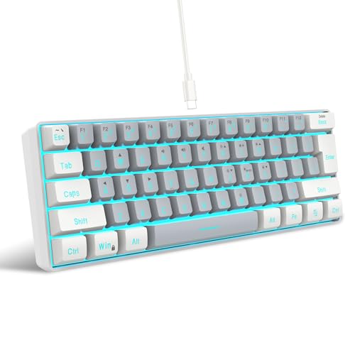 Image of Snpurdiri 60% Wired Gaming Keyboard, SmallUltra-Compact 61 Keys RGB Backlit 60 Percent Gaming Keyboard for PC /Mac Gamer, Typist, Travel, Easy to Carry on Business Trip(White-Grey)