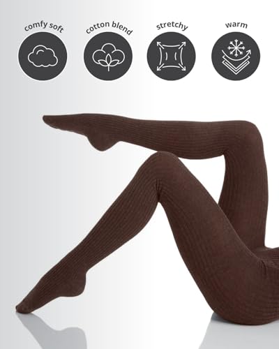 Image of MeMoi Boston Ribbed Cotton Sweater Tights, Warm Opaque Winter Tights
